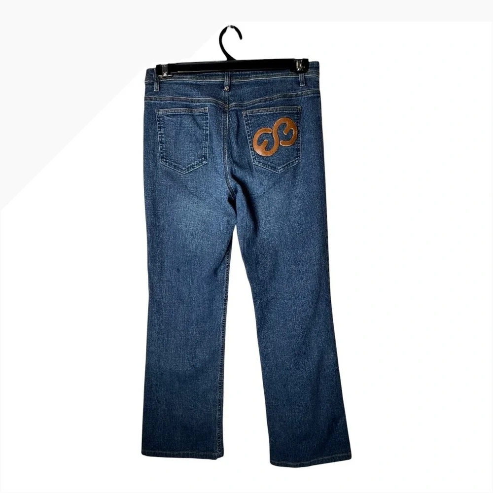 Escada Sport Jeans‎ Women Medium Blue Denim Flare Leg Kate Leather Logo Preppy